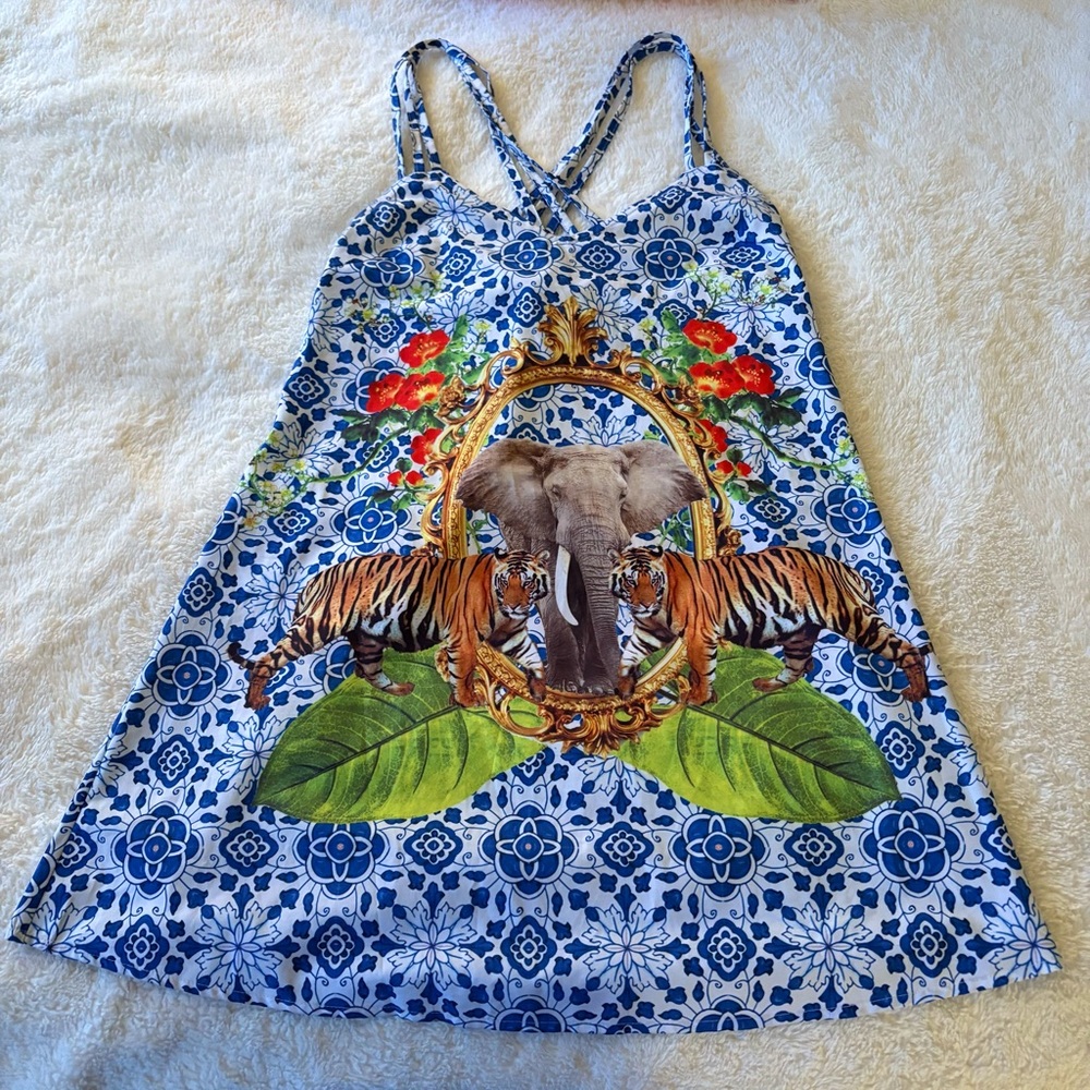 Blue & Multicolor Animal Print Dress